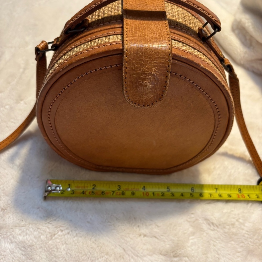 SALE! Vintage Leather Crossbody Bag Camel Brown Tan Rattan Sides Magnetic Snap - Picture 13 of 16